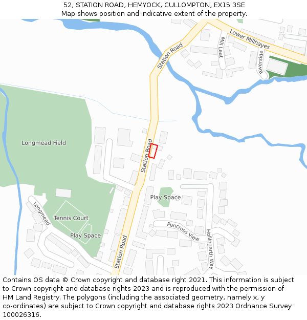 52, STATION ROAD, HEMYOCK, CULLOMPTON, EX15 3SE: Location map and indicative extent of plot