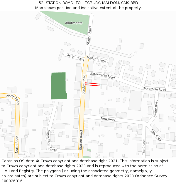 52, STATION ROAD, TOLLESBURY, MALDON, CM9 8RB: Location map and indicative extent of plot