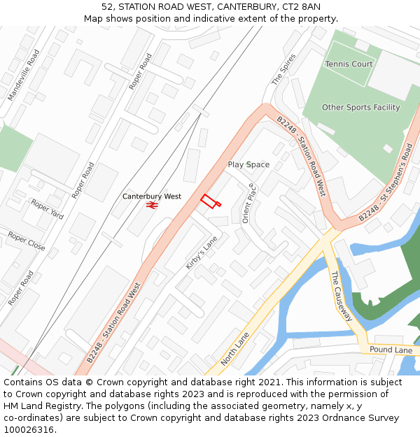 52, STATION ROAD WEST, CANTERBURY, CT2 8AN: Location map and indicative extent of plot