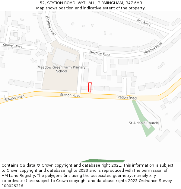 52, STATION ROAD, WYTHALL, BIRMINGHAM, B47 6AB: Location map and indicative extent of plot