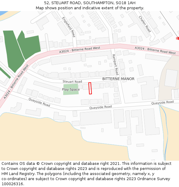 52, STEUART ROAD, SOUTHAMPTON, SO18 1AH: Location map and indicative extent of plot