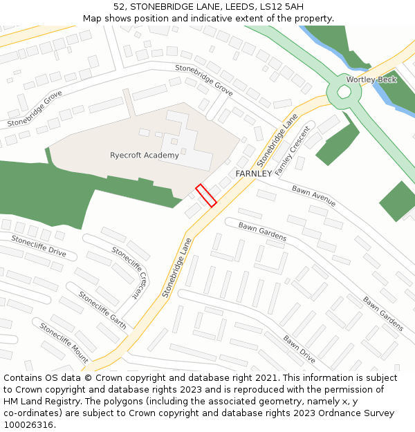 52, STONEBRIDGE LANE, LEEDS, LS12 5AH: Location map and indicative extent of plot