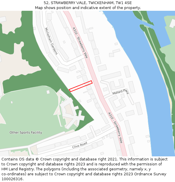 52, STRAWBERRY VALE, TWICKENHAM, TW1 4SE: Location map and indicative extent of plot