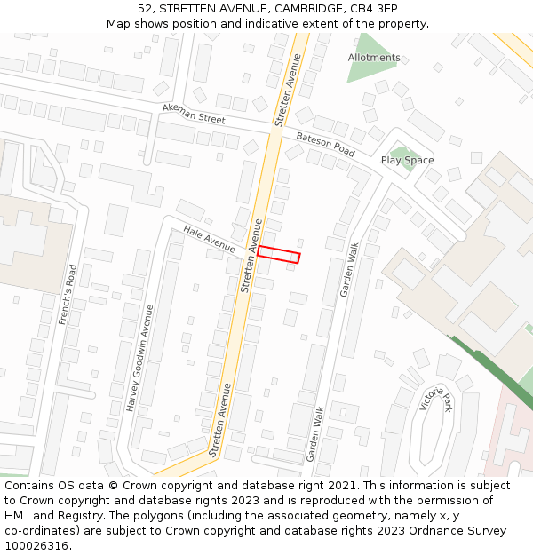 52, STRETTEN AVENUE, CAMBRIDGE, CB4 3EP: Location map and indicative extent of plot