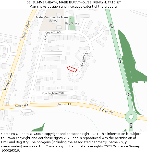52, SUMMERHEATH, MABE BURNTHOUSE, PENRYN, TR10 9JT: Location map and indicative extent of plot