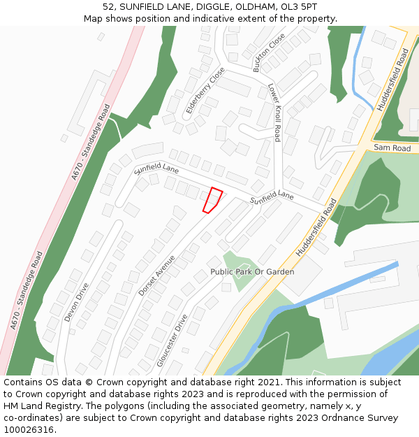 52, SUNFIELD LANE, DIGGLE, OLDHAM, OL3 5PT: Location map and indicative extent of plot