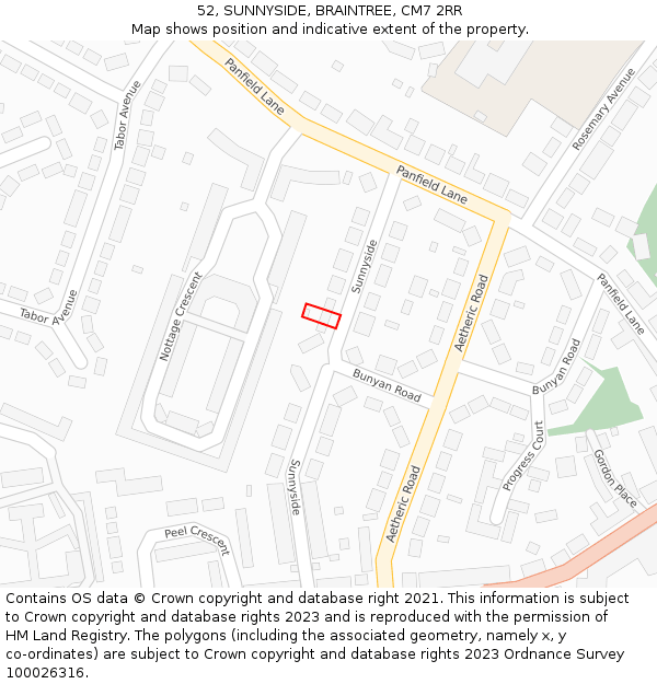 52, SUNNYSIDE, BRAINTREE, CM7 2RR: Location map and indicative extent of plot