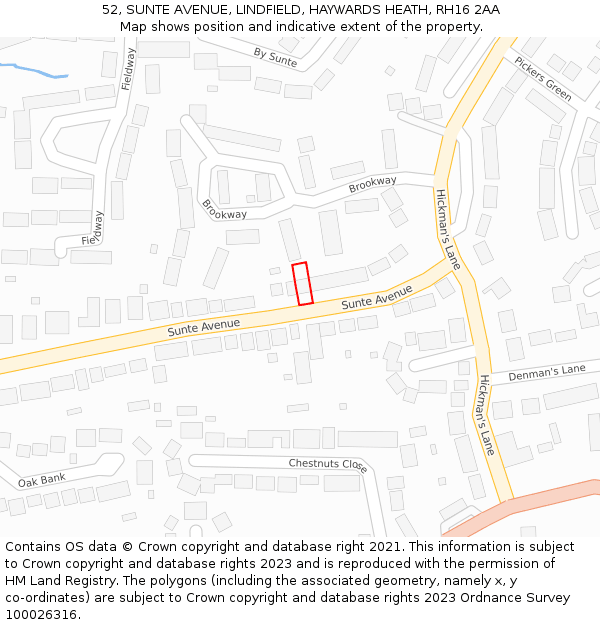 52, SUNTE AVENUE, LINDFIELD, HAYWARDS HEATH, RH16 2AA: Location map and indicative extent of plot