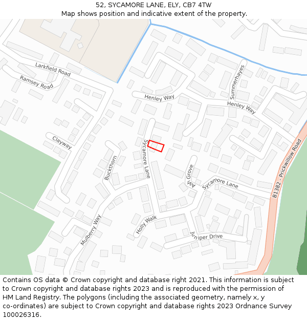 52, SYCAMORE LANE, ELY, CB7 4TW: Location map and indicative extent of plot