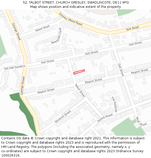 52, TALBOT STREET, CHURCH GRESLEY, SWADLINCOTE, DE11 9PG: Location map and indicative extent of plot