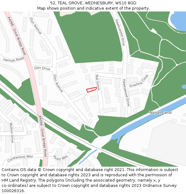 52, TEAL GROVE, WEDNESBURY, WS10 8GD: Location map and indicative extent of plot