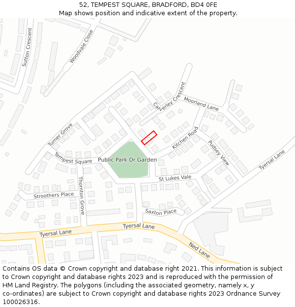 52, TEMPEST SQUARE, BRADFORD, BD4 0FE: Location map and indicative extent of plot