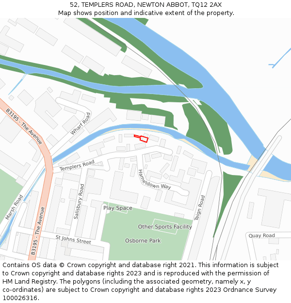 52, TEMPLERS ROAD, NEWTON ABBOT, TQ12 2AX: Location map and indicative extent of plot