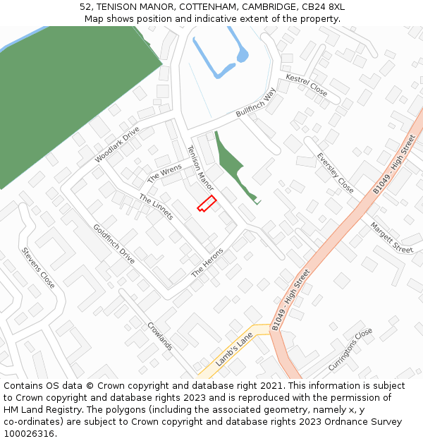 52, TENISON MANOR, COTTENHAM, CAMBRIDGE, CB24 8XL: Location map and indicative extent of plot