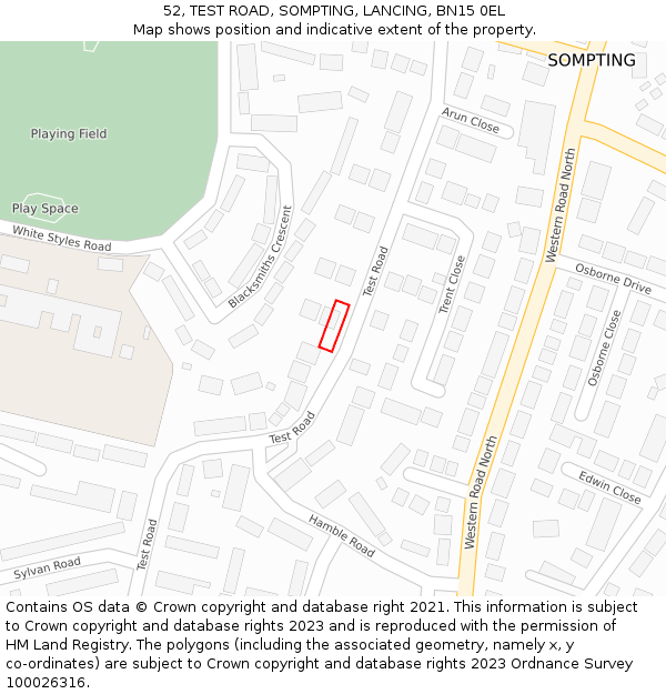 52, TEST ROAD, SOMPTING, LANCING, BN15 0EL: Location map and indicative extent of plot