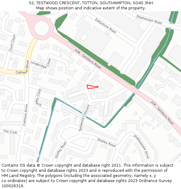 52, TESTWOOD CRESCENT, TOTTON, SOUTHAMPTON, SO40 3NH: Location map and indicative extent of plot