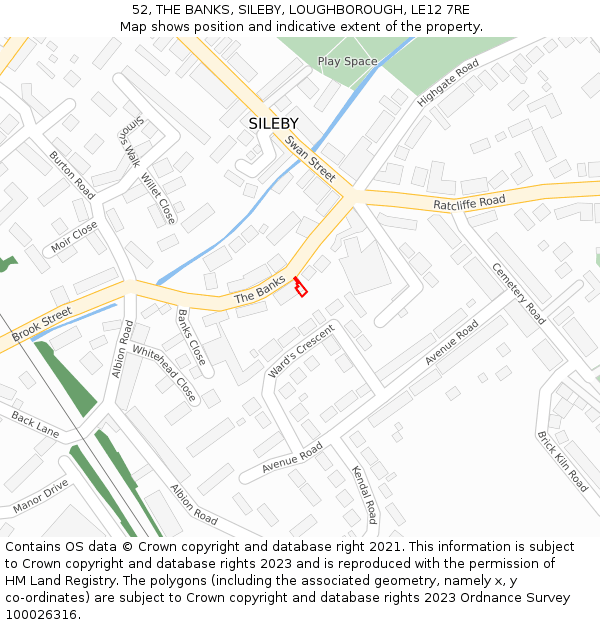 52, THE BANKS, SILEBY, LOUGHBOROUGH, LE12 7RE: Location map and indicative extent of plot