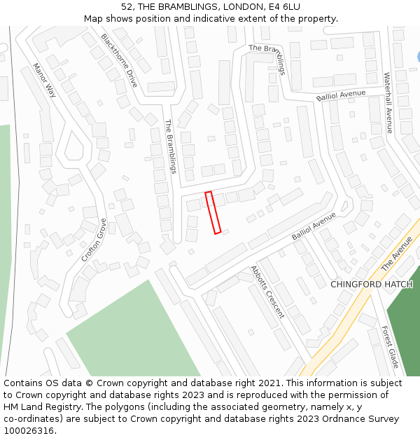 52, THE BRAMBLINGS, LONDON, E4 6LU: Location map and indicative extent of plot