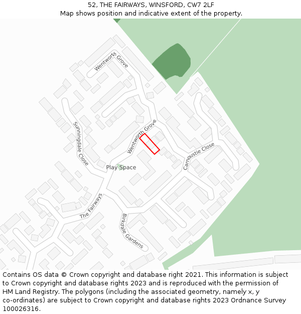 52, THE FAIRWAYS, WINSFORD, CW7 2LF: Location map and indicative extent of plot
