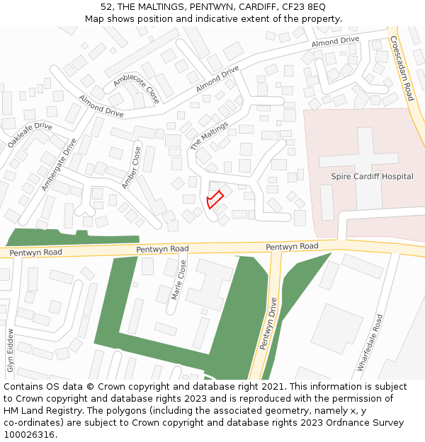 52, THE MALTINGS, PENTWYN, CARDIFF, CF23 8EQ: Location map and indicative extent of plot