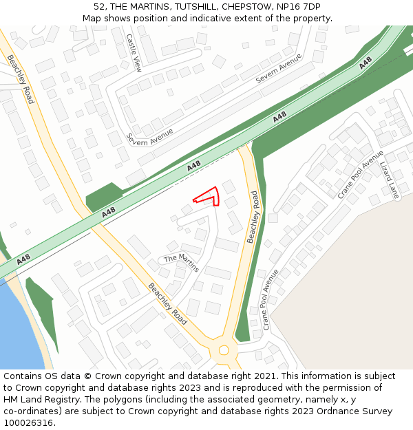 52, THE MARTINS, TUTSHILL, CHEPSTOW, NP16 7DP: Location map and indicative extent of plot