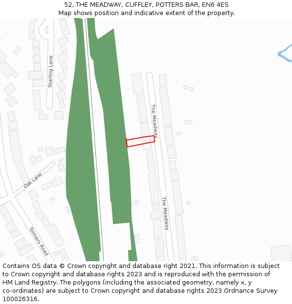 52, THE MEADWAY, CUFFLEY, POTTERS BAR, EN6 4ES: Location map and indicative extent of plot