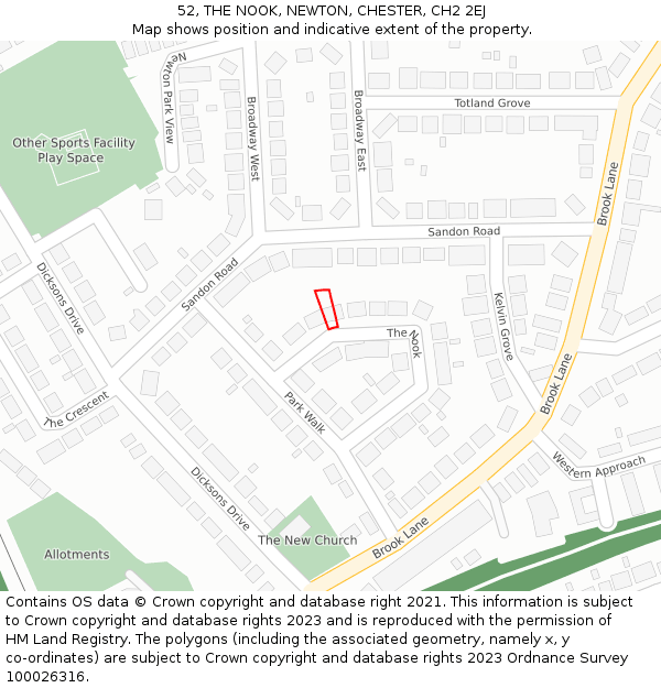 52, THE NOOK, NEWTON, CHESTER, CH2 2EJ: Location map and indicative extent of plot