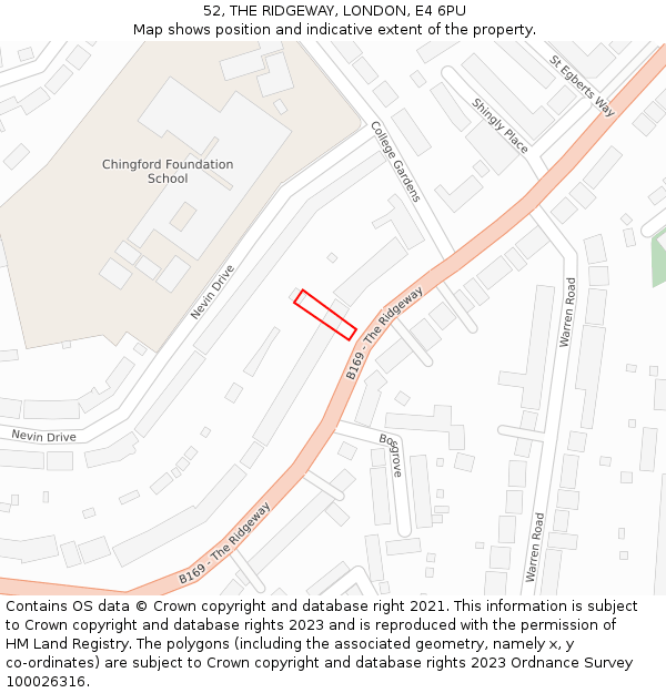 52, THE RIDGEWAY, LONDON, E4 6PU: Location map and indicative extent of plot