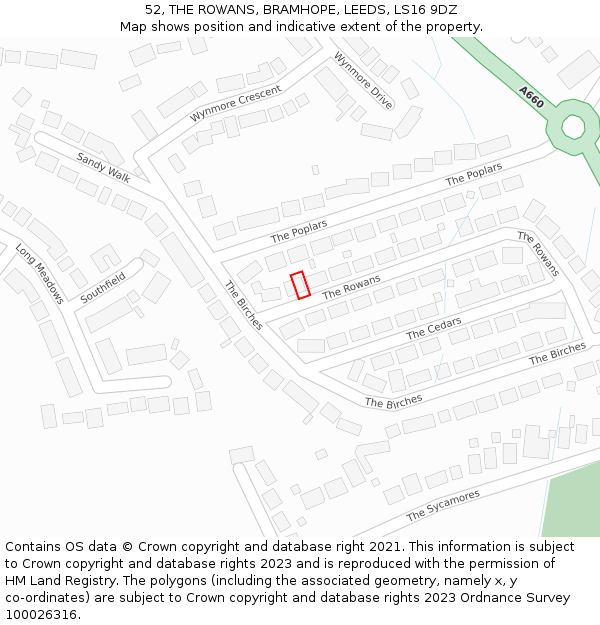 52, THE ROWANS, BRAMHOPE, LEEDS, LS16 9DZ: Location map and indicative extent of plot