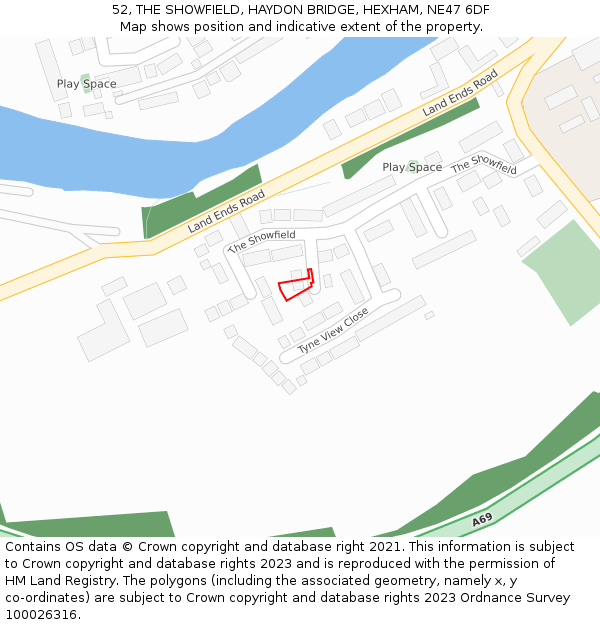 52, THE SHOWFIELD, HAYDON BRIDGE, HEXHAM, NE47 6DF: Location map and indicative extent of plot