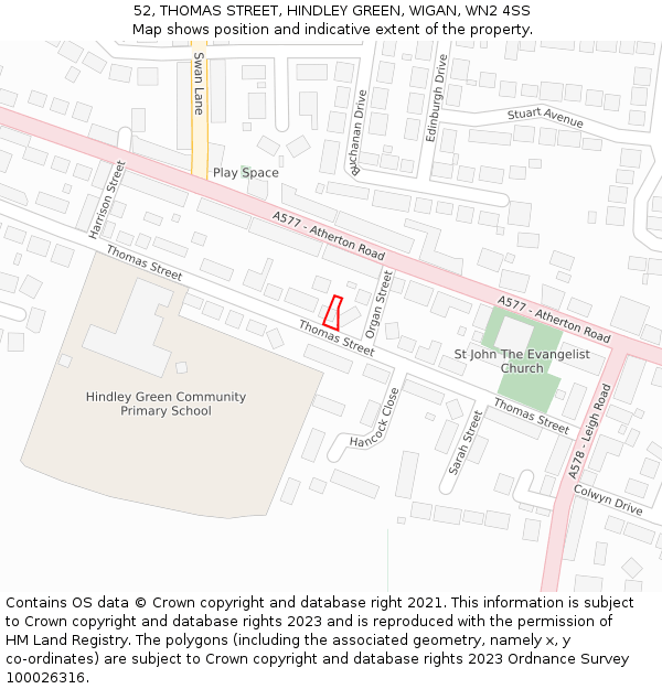 52, THOMAS STREET, HINDLEY GREEN, WIGAN, WN2 4SS: Location map and indicative extent of plot