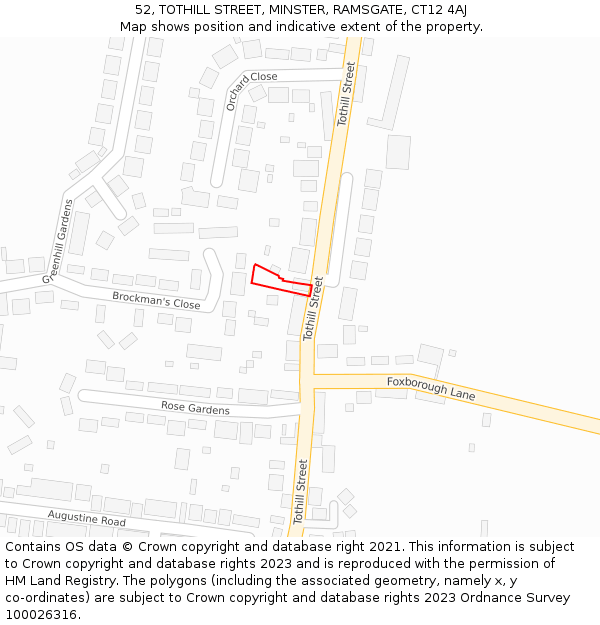 52, TOTHILL STREET, MINSTER, RAMSGATE, CT12 4AJ: Location map and indicative extent of plot