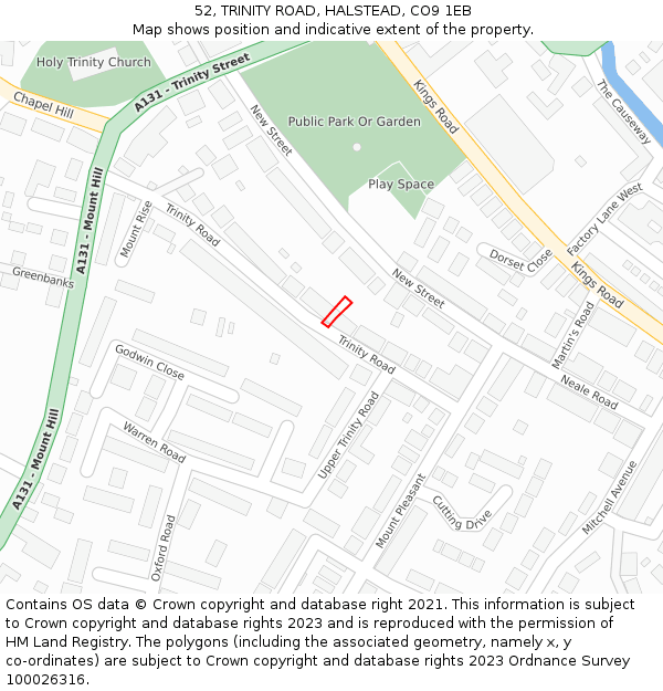 52, TRINITY ROAD, HALSTEAD, CO9 1EB: Location map and indicative extent of plot