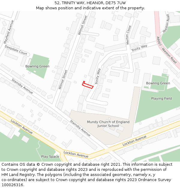 52, TRINITY WAY, HEANOR, DE75 7UW: Location map and indicative extent of plot