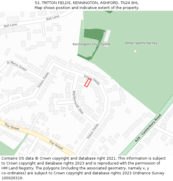 52, TRITTON FIELDS, KENNINGTON, ASHFORD, TN24 9HL: Location map and indicative extent of plot