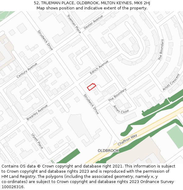 52, TRUEMAN PLACE, OLDBROOK, MILTON KEYNES, MK6 2HJ: Location map and indicative extent of plot