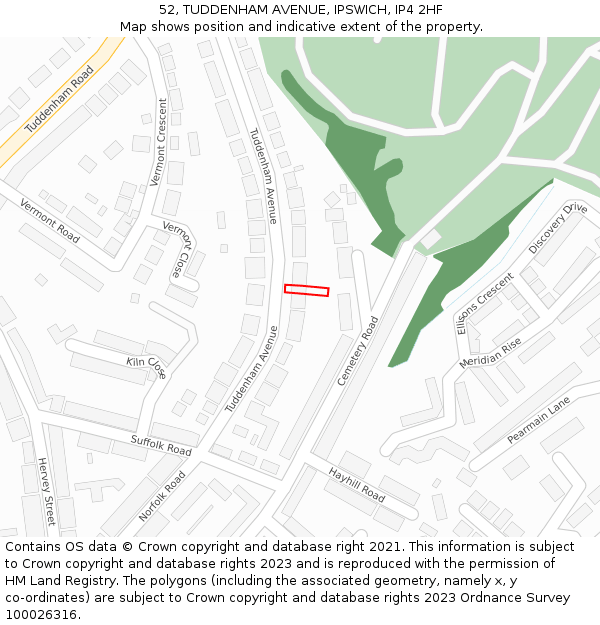 52, TUDDENHAM AVENUE, IPSWICH, IP4 2HF: Location map and indicative extent of plot