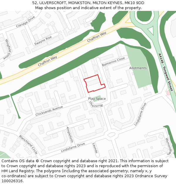 52, ULVERSCROFT, MONKSTON, MILTON KEYNES, MK10 9DD: Location map and indicative extent of plot