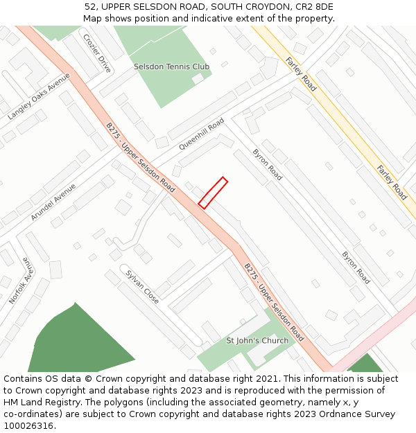 52, UPPER SELSDON ROAD, SOUTH CROYDON, CR2 8DE: Location map and indicative extent of plot