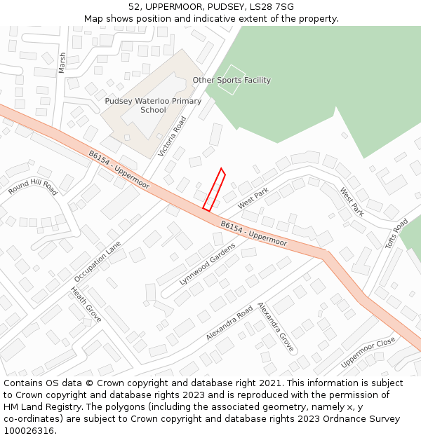 52, UPPERMOOR, PUDSEY, LS28 7SG: Location map and indicative extent of plot