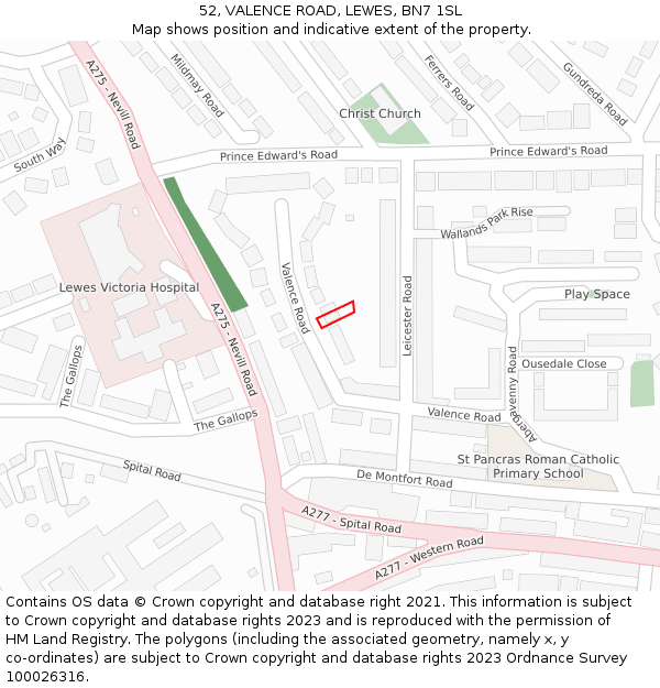 52, VALENCE ROAD, LEWES, BN7 1SL: Location map and indicative extent of plot