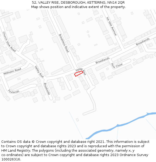 52, VALLEY RISE, DESBOROUGH, KETTERING, NN14 2QR: Location map and indicative extent of plot