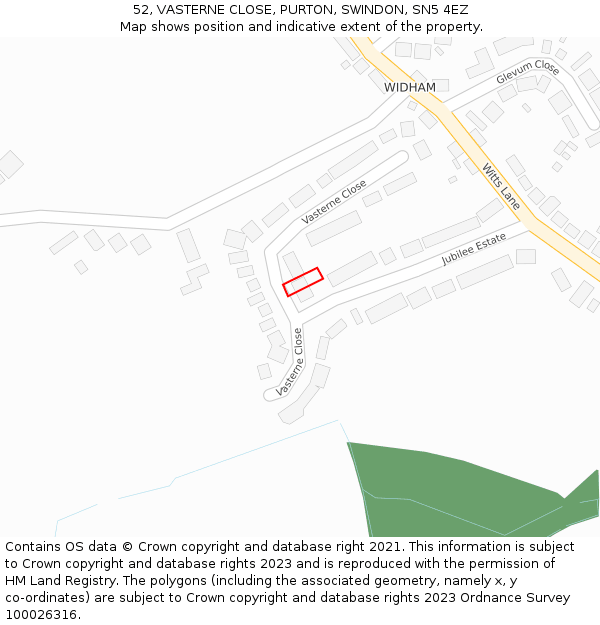 52, VASTERNE CLOSE, PURTON, SWINDON, SN5 4EZ: Location map and indicative extent of plot