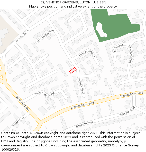 52, VENTNOR GARDENS, LUTON, LU3 3SN: Location map and indicative extent of plot