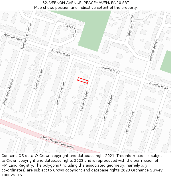 52, VERNON AVENUE, PEACEHAVEN, BN10 8RT: Location map and indicative extent of plot