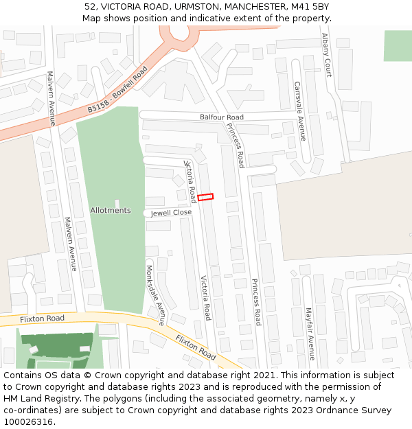 52, VICTORIA ROAD, URMSTON, MANCHESTER, M41 5BY: Location map and indicative extent of plot