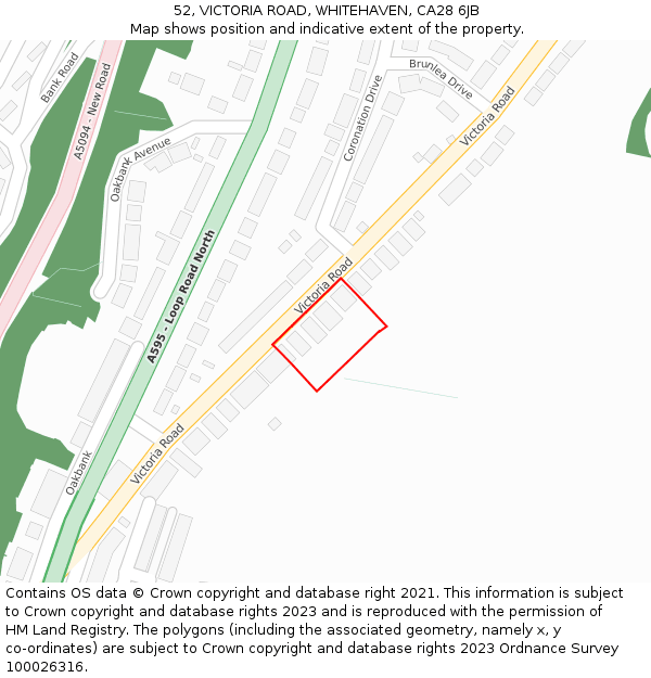 52, VICTORIA ROAD, WHITEHAVEN, CA28 6JB: Location map and indicative extent of plot