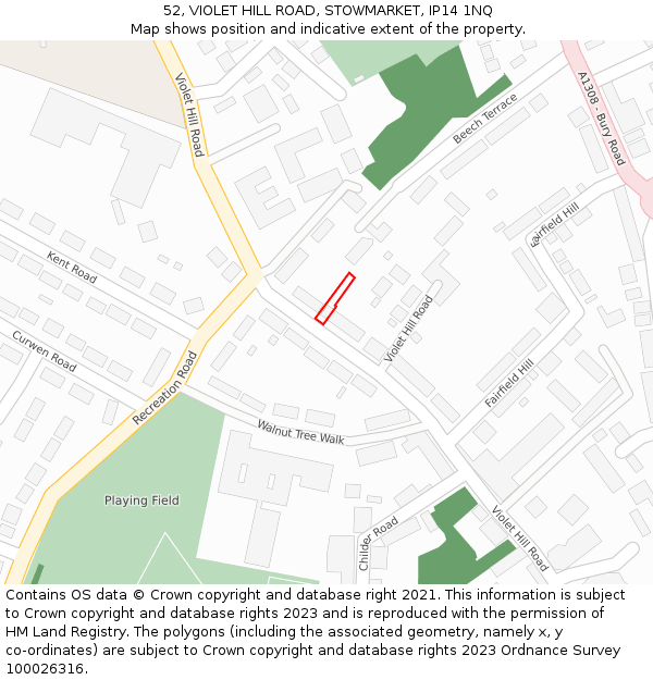 52, VIOLET HILL ROAD, STOWMARKET, IP14 1NQ: Location map and indicative extent of plot