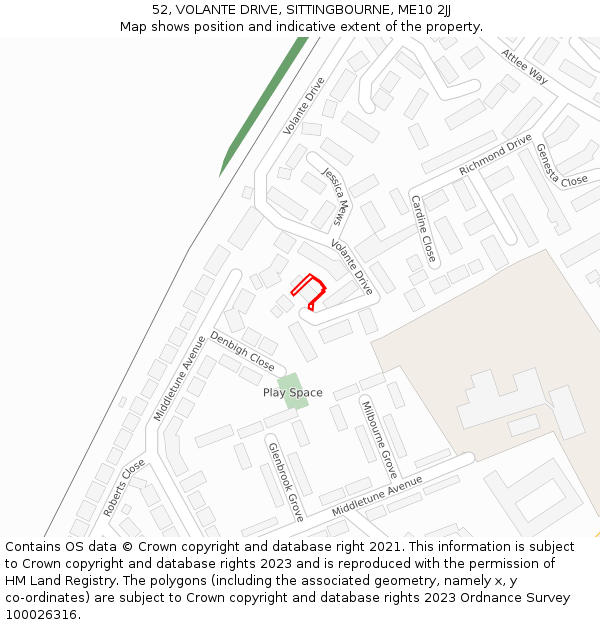 52, VOLANTE DRIVE, SITTINGBOURNE, ME10 2JJ: Location map and indicative extent of plot