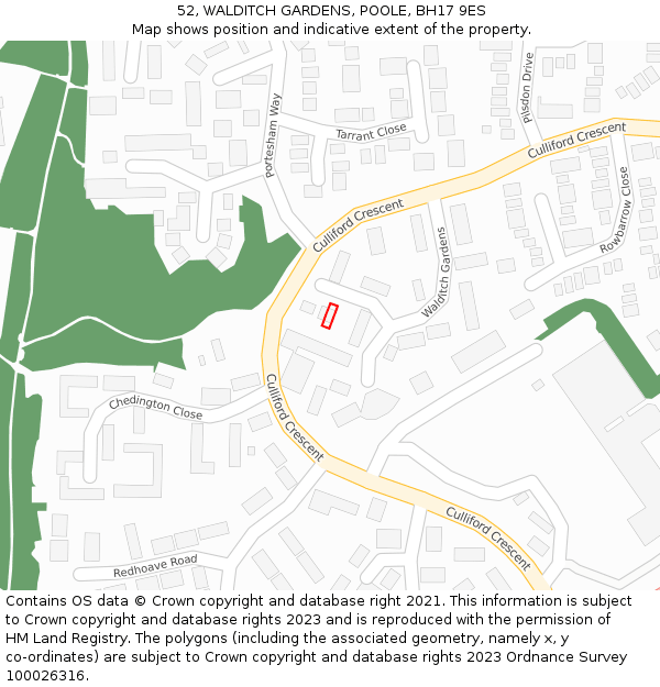 52, WALDITCH GARDENS, POOLE, BH17 9ES: Location map and indicative extent of plot